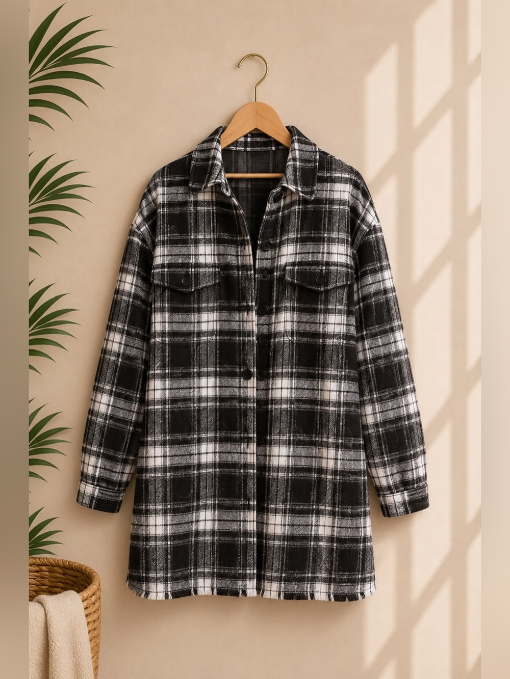 Chic Black and White Plaid Jacket